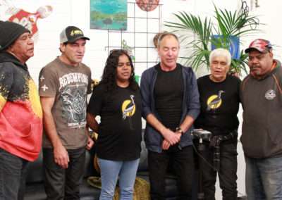 L-R: Darryl Williams, Boyden Coyne, Gaye Roberts, Kim Scott, Olivia Roberts & Boyd Stokes, recording a Wirlomin Song, Albany 7 May 2022